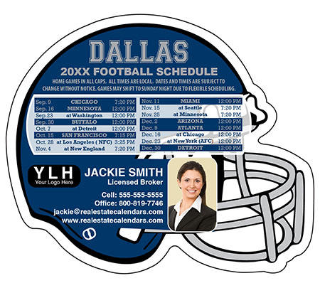 Full Magnet 4.25'' x 3.5'' Helmet Shaped Football Schedule| RealEstateCalendars.com